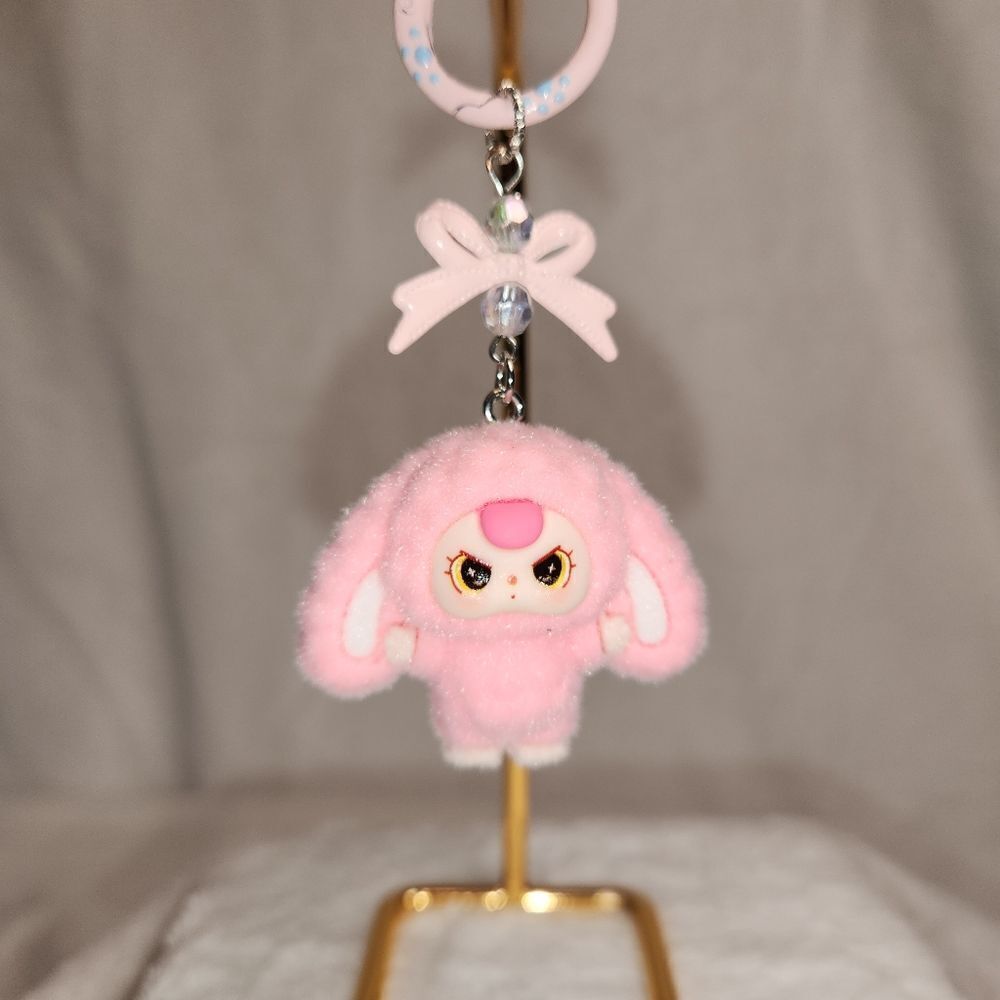 New! Lucky Baby Three Key Ring Purse Charm! Adorable! Handpanited Ring!